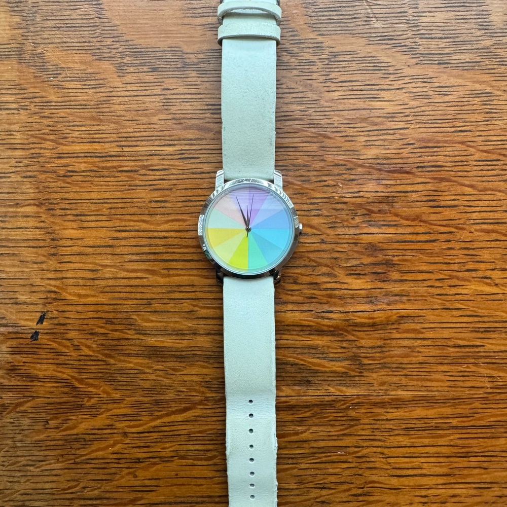 Rainbow Watch with white leather band